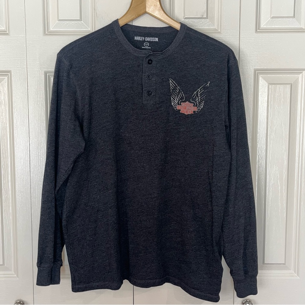 Harley-Davidson AT THE SPEED OF FREEDOM KNIT HENLEY Charcoal Long Sleeve Mens L